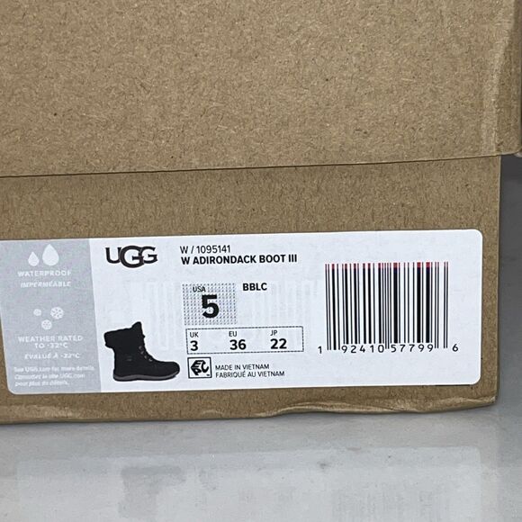 UGG NEW Adirondack III Black Waterproof Winter Boots Womens US 5 EU 36 Lace Up - Picture 16 of 16